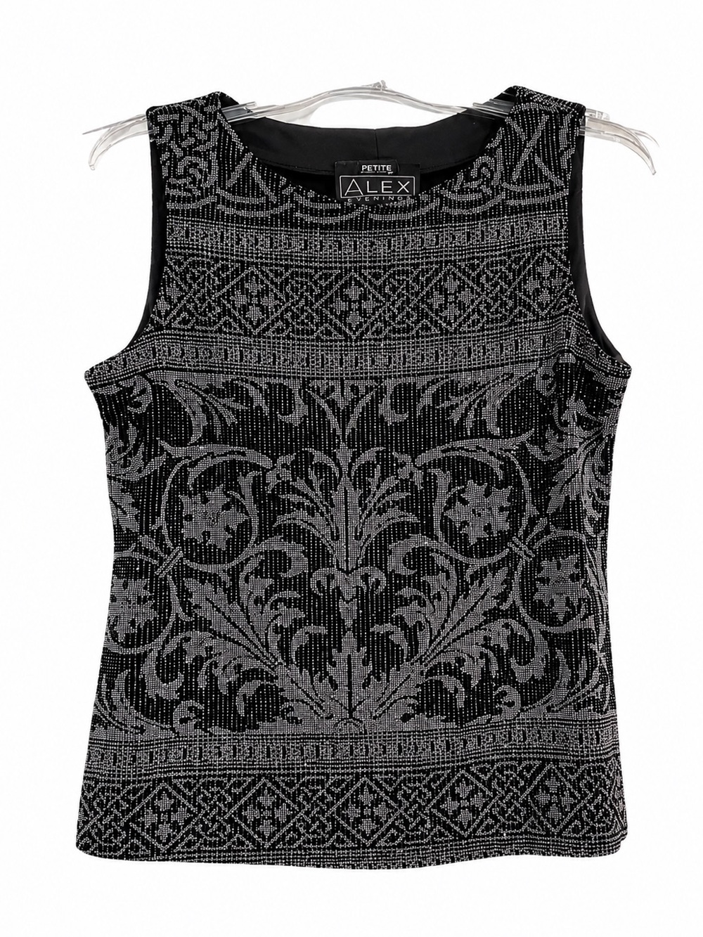 Alex Evenings Sparkle Sleeveless Top.  Black with silver sparkles. Petit Medium - Picture 5 of 7